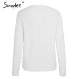 Simplee V neck cross knitting winter sweater women Fashion down sleeve pullover female New 2017 autumn winter casual jumper