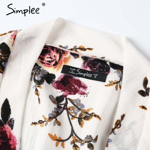 Simplee V neck print chiffon jumpsuit romper women Elastic waist half sleeve beach overalls Sexy streetwear playsuits leotard