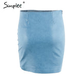 Simplee Vintage embroidery leather skirt women Elegant zipper PU pencil skirt 2017 Autumn fashion streetwear mini skirt