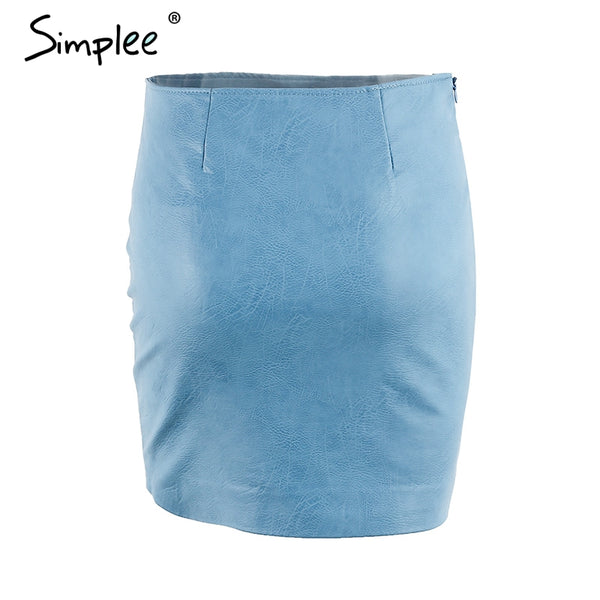 Simplee Vintage embroidery leather skirt women Elegant zipper PU pencil skirt 2017 Autumn fashion streetwear mini skirt