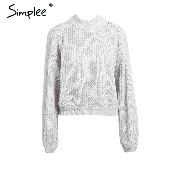 Simplee Winter lantern sleeve knitted sweater pullover Women loose round neck red sweater Female autumn casual sweater jumper