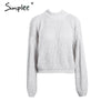 Simplee Winter lantern sleeve knitted sweater pullover Women loose round neck red sweater Female autumn casual sweater jumper