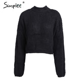 Simplee Winter lantern sleeve knitted sweater pullover Women loose round neck red sweater Female autumn casual sweater jumper
