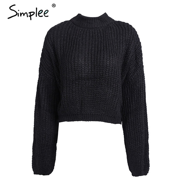 Simplee Winter lantern sleeve knitted sweater pullover Women loose round neck red sweater Female autumn casual sweater jumper