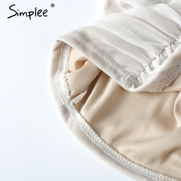 Simplee off shoulder mesh tank top tees Women black short sleeve bustier crop top Sexy club white tops tassel female camisole