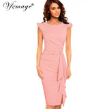 Vfemage Womens Elegant Frill Ruffles Ruched Draped Vintage Retro Tunic Slim Work Business Casual Party Bodycon Pencil Dress 6213