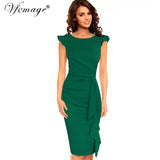Vfemage Womens Elegant Frill Ruffles Ruched Draped Vintage Retro Tunic Slim Work Business Casual Party Bodycon Pencil Dress 6213