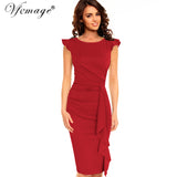 Vfemage Womens Elegant Frill Ruffles Ruched Draped Vintage Retro Tunic Slim Work Business Casual Party Bodycon Pencil Dress 6213