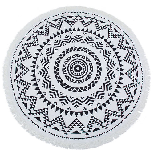 Black Sun Round Mandala Beach Towel - ilovealma
