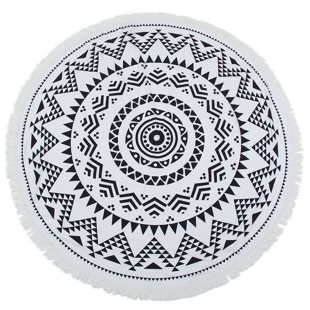 Black Sun Round Mandala Beach Towel - ilovealma
