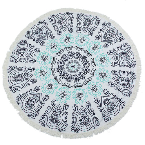 Blue Flowers Mandala Beach Towel - ilovealma