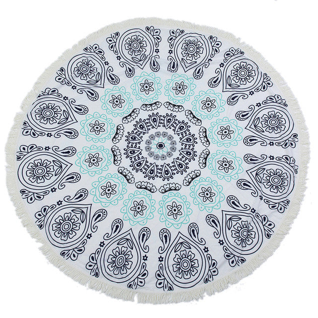 Blue Flowers Mandala Beach Towel - ilovealma