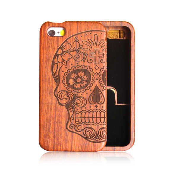 7 Plus Genuine Wood Phone Cases For iPhone 5 5s SE 6 6s 7 Plus Case Retro relief Carving Skull Embossed Wooden Cover Top Quality - ilovealma