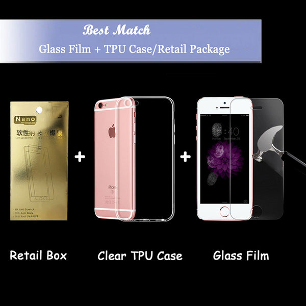 6s HD Clear Premium Tempered Glass Screen Protector for Iphone 5 5s SE 6 6s Plus Toughened Protective Film + Phone Case package - ilovealma