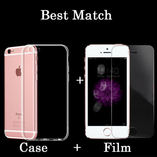 6s HD Clear Premium Tempered Glass Screen Protector for Iphone 5 5s SE 6 6s Plus Toughened Protective Film + Phone Case package - ilovealma