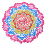 Beach towel Tassel Indian Mandala tablecloth Totem Lotus Printing Beach Towels Yoga Mat Sun block Round Bikini Cover-Up Blanket - ilovealma