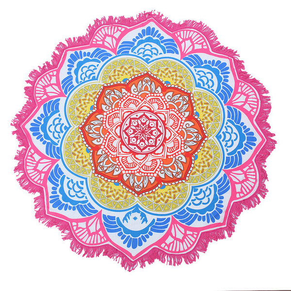 Beach towel Tassel Indian Mandala tablecloth Totem Lotus Printing Beach Towels Yoga Mat Sun block Round Bikini Cover-Up Blanket - ilovealma