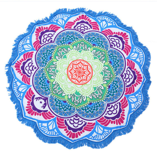 Beach towel Tassel Indian Mandala tablecloth Totem Lotus Printing Beach Towels Yoga Mat Sun block Round Bikini Cover-Up Blanket - ilovealma