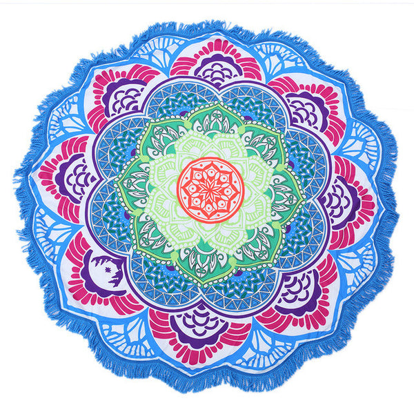 Beach towel Tassel Indian Mandala tablecloth Totem Lotus Printing Beach Towels Yoga Mat Sun block Round Bikini Cover-Up Blanket - ilovealma