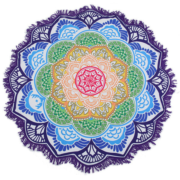 Beach towel Tassel Indian Mandala tablecloth Totem Lotus Printing Beach Towels Yoga Mat Sun block Round Bikini Cover-Up Blanket - ilovealma