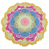 Beach towel Tassel Indian Mandala tablecloth Totem Lotus Printing Beach Towels Yoga Mat Sun block Round Bikini Cover-Up Blanket - ilovealma