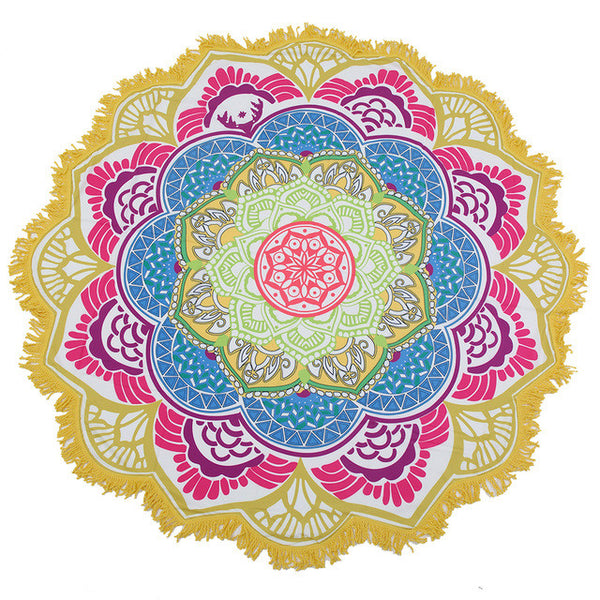 Beach towel Tassel Indian Mandala tablecloth Totem Lotus Printing Beach Towels Yoga Mat Sun block Round Bikini Cover-Up Blanket - ilovealma