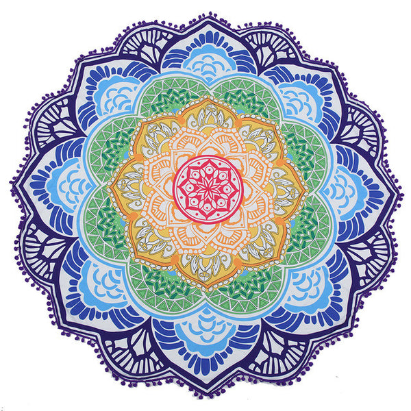Beach towel Tassel Indian Mandala tablecloth Totem Lotus Printing Beach Towels Yoga Mat Sun block Round Bikini Cover-Up Blanket - ilovealma