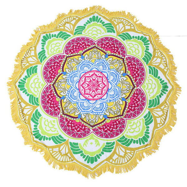 Beach towel Tassel Indian Mandala tablecloth Totem Lotus Printing Beach Towels Yoga Mat Sun block Round Bikini Cover-Up Blanket - ilovealma