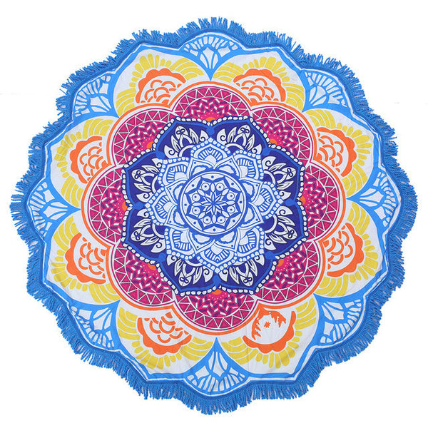 Beach towel Tassel Indian Mandala tablecloth Totem Lotus Printing Beach Towels Yoga Mat Sun block Round Bikini Cover-Up Blanket - ilovealma