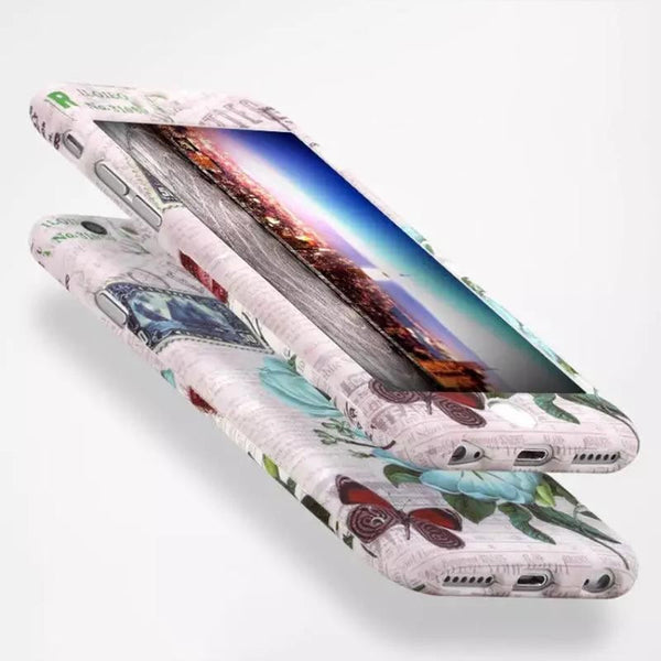 3D Embossed Matte 360 Full Body Protection Case For iPhone 6 6s Plus Cover Fashion Flower Frosted Funda Shell + Tempered Glass - ilovealma