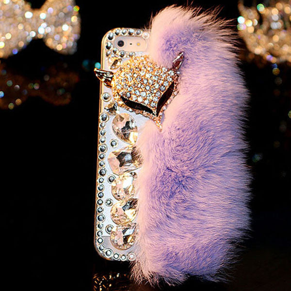 7 Luxury Fur Hair Phone Cases For iPhone 7 6 6s Plus Case Fashion DIY Bling Diamond Cartoon Fox Plush Hard PC Back Cover Fundas - ilovealma