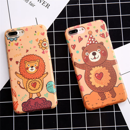 Cute Cartoon Bear Lion Fish Phone Cases For iphone 7 6 6S Plus Case High Quality IMD Soft TPU Silicone Rubber Back Cover Shell