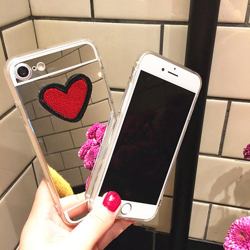 Cute DIY Stitches Love Heart Case For iphone 7 6 6S Plus Fundas Ultra Thin Clear Soft TPU Plating Mirror Phone Cases Coque Shell