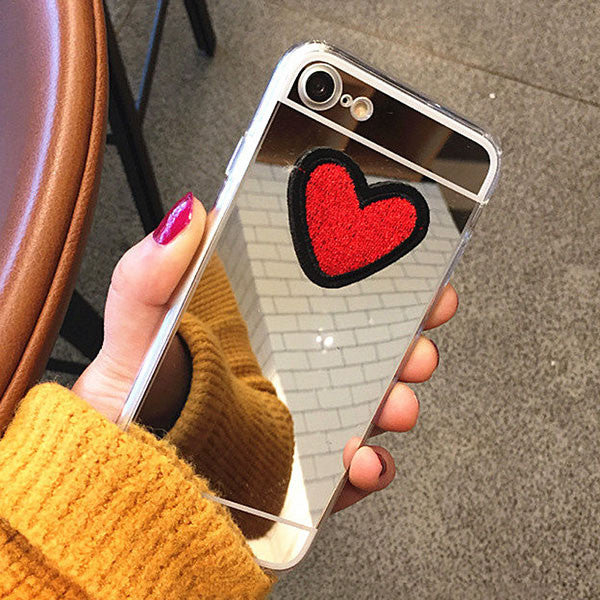 Cute DIY Stitches Love Heart Case For iphone 7 6 6S Plus Fundas Ultra Thin Clear Soft TPU Plating Mirror Phone Cases Coque Shell