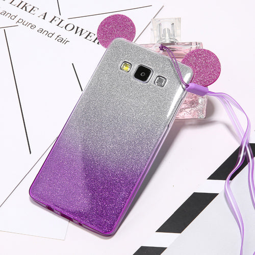 Cute Mouse Ears 2 in 1 Clear Soft TPU Glitter Powder Gradient Color Case For Samsung S7 S6 edge S5 A5 J5 Back Cover With Lanyard