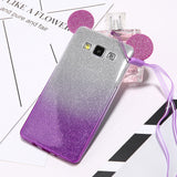 Cute Mouse Ears 2 in 1 Clear Soft TPU Glitter Powder Gradient Color Case For Samsung S7 S6 edge S5 A5 J5 Back Cover With Lanyard