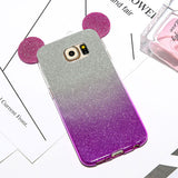 Cute Mouse Ears 2 in 1 Clear Soft TPU Glitter Powder Gradient Color Case For Samsung S7 S6 edge S5 A5 J5 Back Cover With Lanyard