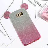 Cute Mouse Ears 2 in 1 Clear Soft TPU Glitter Powder Gradient Color Case For Samsung S7 S6 edge S5 A5 J5 Back Cover With Lanyard