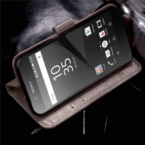 Leather Wallet Flip For Sony Z2 Z3 Z4 Z5 Mini Case Retro Embossed Flower Phone Cases Bag Shell Card Slot Stand Holder Soft Cover