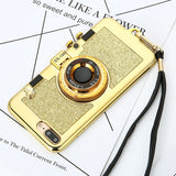 Luxury 3D Plating Camera Phone Cases For iphone 7 6 6s Plus Case High Quality Soft Back Cover Stand Holder Mirror With Lanyard