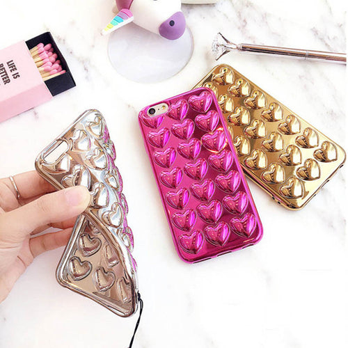 Luxury DIY Plating 3D Love Heart Phone Cases For iPhone 7 6 6s Plus Fashion Soft TPU Silicone Back Cover With Lanyard Shell Capa