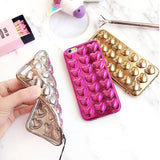 Luxury DIY Plating 3D Love Heart Phone Cases For iPhone 7 6 6s Plus Fashion Soft TPU Silicone Back Cover With Lanyard Shell Capa