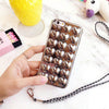 Luxury DIY Plating 3D Love Heart Phone Cases For iPhone 7 6 6s Plus Fashion Soft TPU Silicone Back Cover With Lanyard Shell Capa
