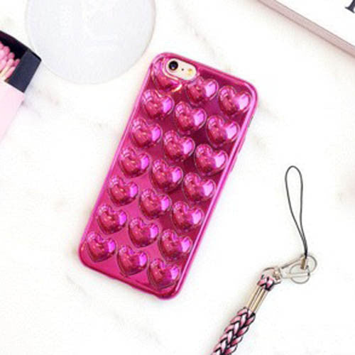 Luxury DIY Plating 3D Love Heart Phone Cases For iPhone 7 6 6s Plus Fashion Soft TPU Silicone Back Cover With Lanyard Shell Capa