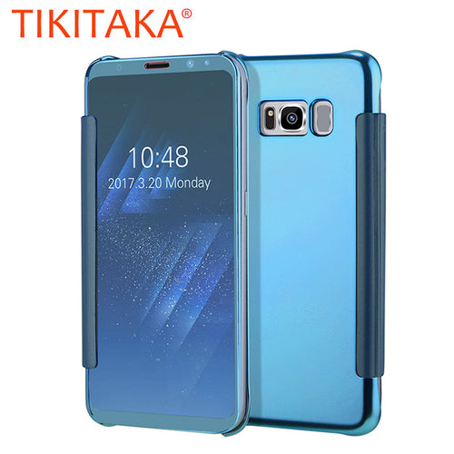 Luxury Flip For Samsung Galaxy S8 S8 Plus Cover Fashion Plating Mirror Case Fundas Clear Screen View Full Body Phone Cases Shell