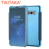 Luxury Flip For Samsung Galaxy S8 S8 Plus Cover Fashion Plating Mirror Case Fundas Clear Screen View Full Body Phone Cases Shell