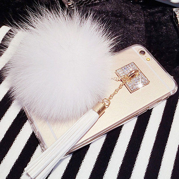 Luxury Fox Fur Ball Pendant Tassel Soft TPU GEL Back Cover Phone Cases For iPhone 7 6 6S Plus 5 5S SE Case Shell Capa Carcasas