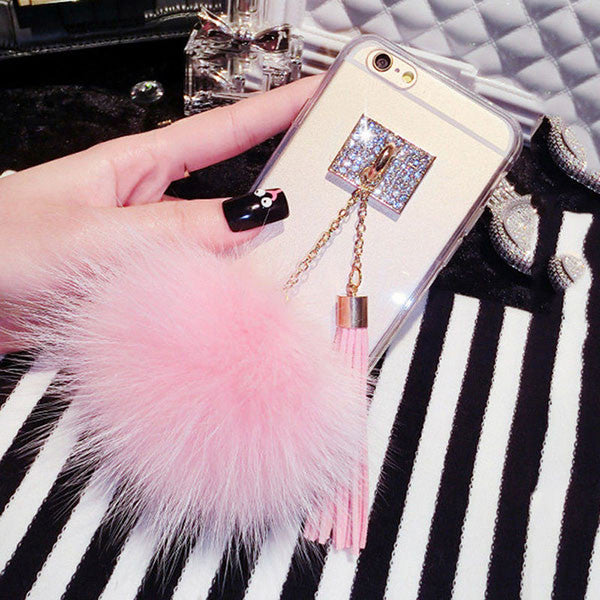Luxury Fox Fur Ball Pendant Tassel Soft TPU GEL Back Cover Phone Cases For iPhone 7 6 6S Plus 5 5S SE Case Shell Capa Carcasas
