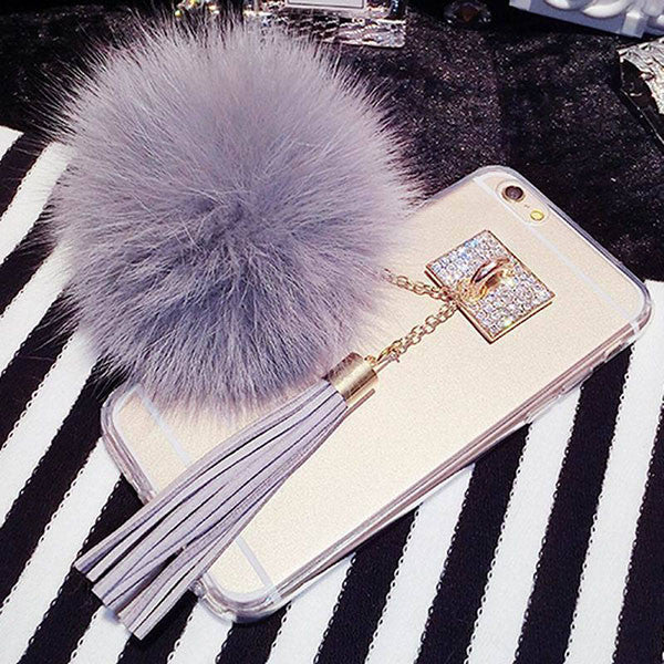 Luxury Fox Fur Ball Pendant Tassel Soft TPU GEL Back Cover Phone Cases For iPhone 7 6 6S Plus 5 5S SE Case Shell Capa Carcasas