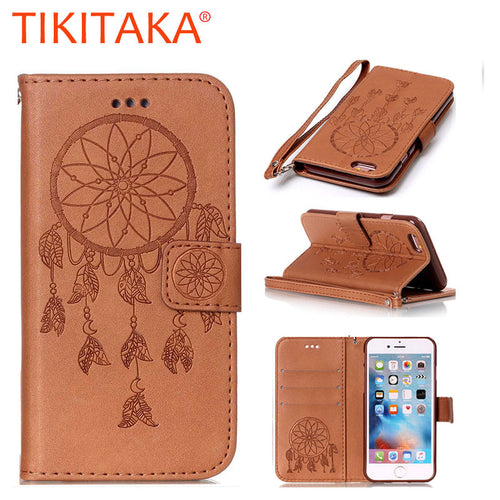 Luxury Leather Flip Case for Apple iPhone 7 6 6S 5 5S SE Fundas Multifunction Dreamcatcher Card Holder Phone Protective Cover